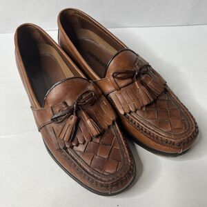 Johnston & Murphy Brown Leather Basket Weave Tasseled Loafers Mens Size 7.5 D
